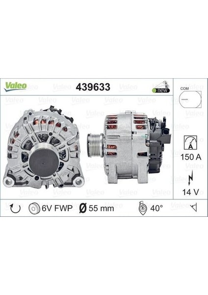 439633 Alternatör 12V 150A Ford Fiesta Vı 1.4 1.6 Tdcı 08-12 Mazda 2 (De-Dh) 1.4 Mzr-Cd 08-14 1506300