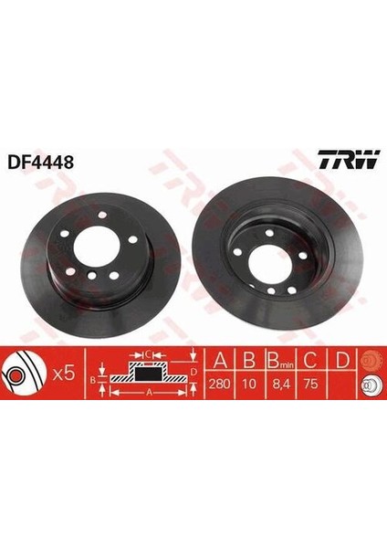 DF4448 Arka Fren Diski Bmw E81 E87 N43 N45 N46 M47 05-10 34216764647