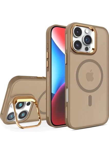 iPhone 16 Pro Max Uyumlu Kılıf Buzlu Tasarımlı Magsafe Lens Standlı Kapak