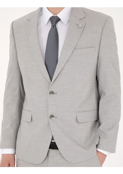 Erkek Gri Slim Fit Yün Karışımlı Takım Elbise 50285902-VR024