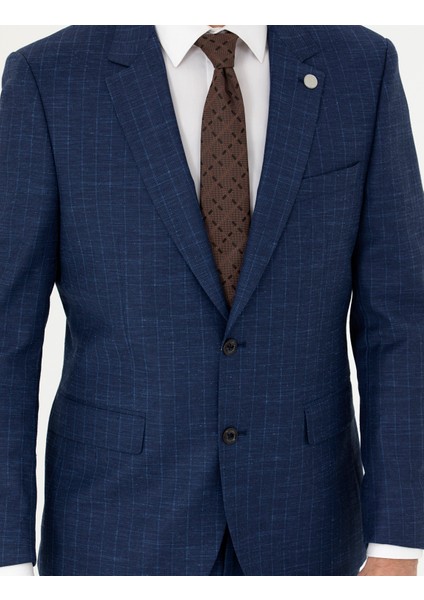 Erkek İndigo Slim Fit Çizgili Takım Elbise 50285352-VR028