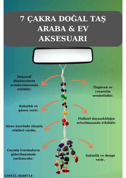 Sertifikalı Doğal Taş 7 Çakra Sallanan Dikiz Ayna Süsü Yeni Trend Araç Ayna Süsü El Yapımı