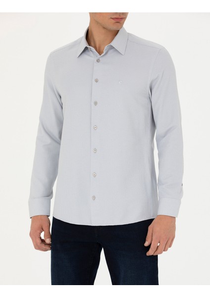 Erkek Gri Slim Fit Uzun Kollu Gömlek 50278184-VR024