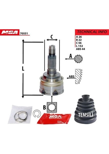 70551 Aks Kafa Diş-Mazda 323 90-96 1.6 B6 26X22X55 F02425400