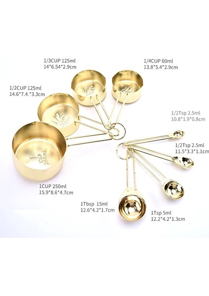 8 Adet Altın Tarzı Upors Paslanmaz Çelik Ölçü Kapları ve Kaşıkları Kuru ve Sıvı Malzemeler Için Ölçülü Pişirme Kapları (Yurt Dışından) modelleri
