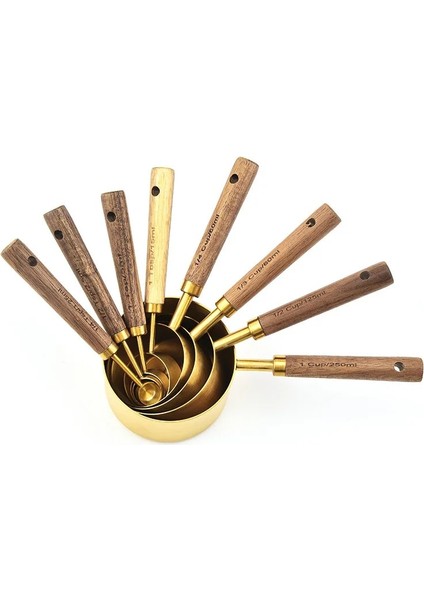 4'lü Kaşık Seti Stili 8 Adet Mutfak Ölçme Pişirme Aracı Bakır Kaplama Ölçme Fincan Ahşap Saplı Altın Ölçme Fincanları Kek Şeker Ölçme Kaşığı Seti (Yurt Dışından) indirimleri