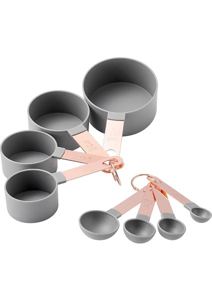 Gri Set Stili 4 Adetset Gül Altın Ölçme Kaşığı Seti Ölçekli Dayanıklı Paslanmaz Çelik Saplı Ölçme Bardakları Pişirme Için Ölçme Aletleri Seti (Yurt Dışından)