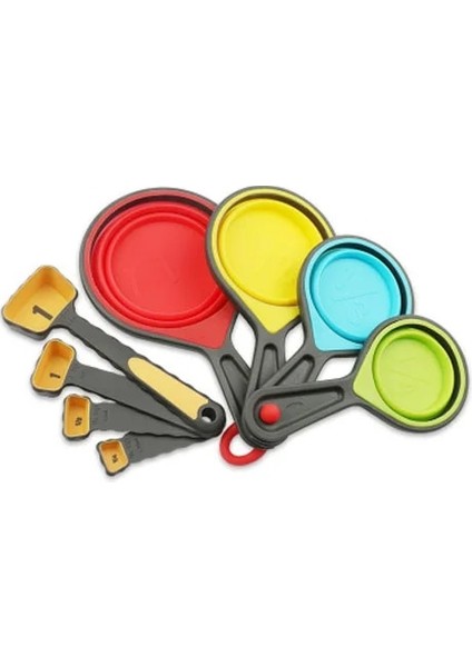 Kaşık ve Fincan Stili 4 Parça Set Gıda Sınıfı Silikon Yeşil Katlanır Mutfak Ölçme Fincan Kaşık Dondurma Ölçme Aracı Şef Pişirme Aracı Set (Yurt Dışından)
