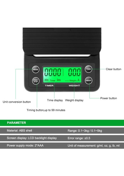 J-50KG Stili LED Ekran Dijital Kahve Tartı, 0.kg Zamanlayıcı Paslanmaz Çelik, Mutfak Terazisi, Pişirme Terazisi, Mutfak Aleti. (Yurt Dışından) indirimleri