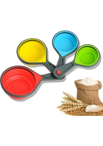 Kaşık Tarzı 4 Parça Set Gıda Sınıfı Silikon Yeşil Katlanır Mutfak Ölçme Fincan Kaşık Dondurma Ölçme Aracı Şef Pişirme Aracı Set (Yurt Dışından) fırsatları