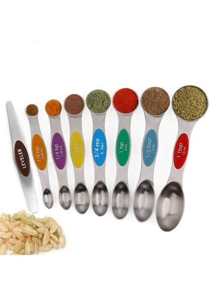 Çok Renkli Stil Kuru ve Sıvı Malzemeler Için 8 Adet Manyetik Ölçüm Çay Kaşığı Yemek Kaşığı Paslanmaz Çelik Çift Kafa Ölçme Kaşığı (Yurt Dışından)