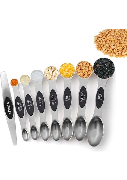 Çok Renkli Stil Kuru ve Sıvı Malzemeler Için 8 Adet Manyetik Ölçüm Çay Kaşığı Yemek Kaşığı Paslanmaz Çelik Çift Kafa Ölçme Kaşığı (Yurt Dışından) fiyatları