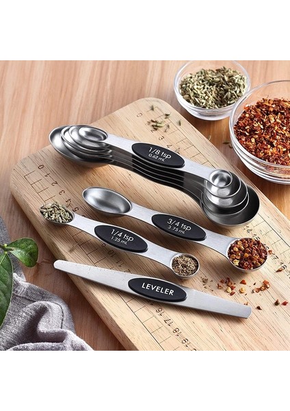 Çok Renkli Stil Kuru ve Sıvı Malzemeler Için 8 Adet Manyetik Ölçüm Çay Kaşığı Yemek Kaşığı Paslanmaz Çelik Çift Kafa Ölçme Kaşığı (Yurt Dışından) modelleri