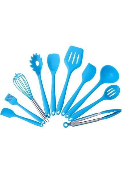 10 Adet Mavi Stil Silikon Yapışmaz Pişirme Gereçleri Seti Alet Mutfak Gereçleri Spatula Kepçe Kürek Yumurta Greak Kaşık Çorba Isıya Dayanıklı Tutucu (Yurt Dışından)