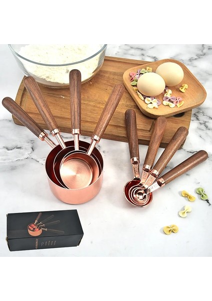 Hediye Kutusu Tarzı Kaşıklar Ölçme Fincanları ve Kaşıkları, Ceviz Ağacı Sap, Metrik ve Abd Ölçülü, Birinci Sınıf Paslanmaz Çelik, Gül Altın Cilalı Kaplama (Yurt Dışından) fiyatları