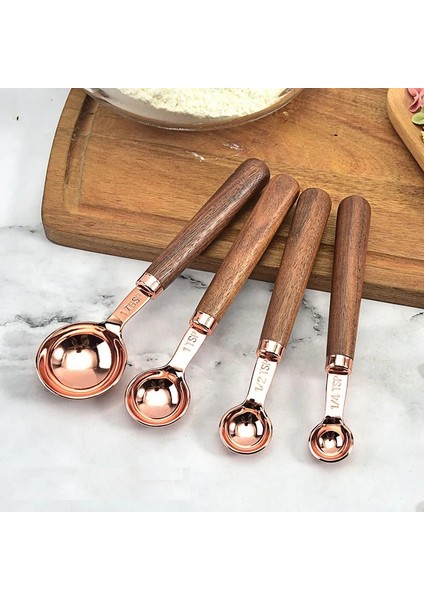 Hediye Kutusu Tarzı Kaşıklar Ölçme Fincanları ve Kaşıkları, Ceviz Ağacı Sap, Metrik ve Abd Ölçülü, Birinci Sınıf Paslanmaz Çelik, Gül Altın Cilalı Kaplama (Yurt Dışından) modelleri