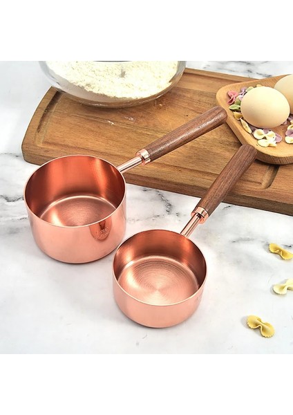 Hediye Kutusu Tarzı Kaşıklar Ölçme Fincanları ve Kaşıkları, Ceviz Ağacı Sap, Metrik ve Abd Ölçülü, Birinci Sınıf Paslanmaz Çelik, Gül Altın Cilalı Kaplama (Yurt Dışından) indirimleri