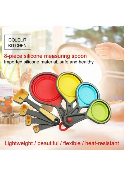 8 Adet Set Stili Et Ölçme Fincan Katlanır Ölçme Kaşığı Set Kahve Şeker Kaşık Pişirme Pişirme Mutfak Silikon Ölçme Fincanları Aracı Yeni (Yurt Dışından) modelleri