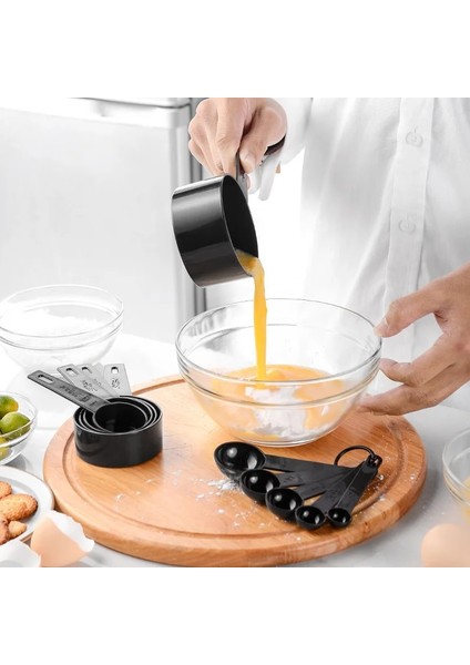 Siyah 10'lu Set Stili Mutfak Ölçü Kaşığı Çay Kaşığı Kahve Şeker Kaşığı Kek Pişirme Un Ölçü Kapları Mutfak Pişirme Aletleri Ölçü Kapları (Yurt Dışından) indirimleri