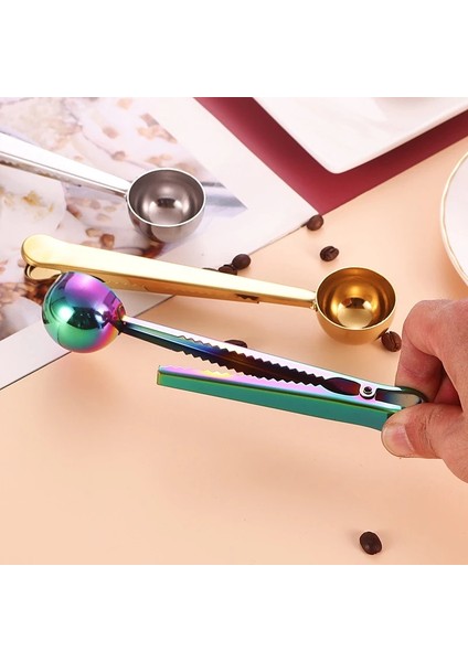 Açık Sarı Stil Sızdırmazlık Klipsli Kahve Kaşığı Ikisi Bir Arada Paslanmaz Çelik Uzun Sap Sızdırmazlık Ölçme Kaşıkları Kahve Gereçleri Mutfak Aksesuarları (Yurt Dışından) fırsatları