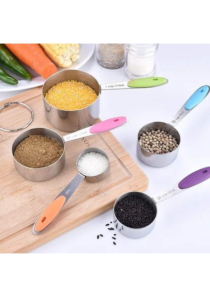 Çok Paslanmaz Çelik Ölçme Bardakları ve Kaşıkları Dayanıklı Mutfak Pişirme Pişirme Silikon Kulplu Ölçme Aletleri (Yurt Dışından) fırsatları