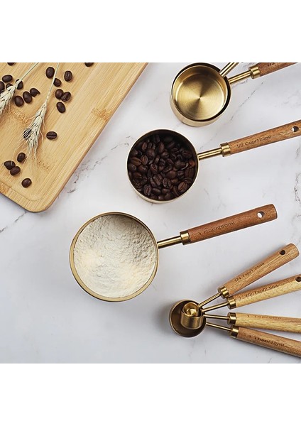 4 Adet Büyük Stil Ölçme Kaşığı Seti Ahşap Saplı Paslanmaz Çelik Ölçme Bardakları Kaşık Pişirme Araçları Kahve Barmenlik Ölçeği Mutfak Aksesuarları (Yurt Dışından) modelleri