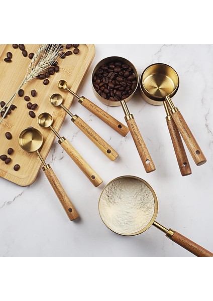 4 Adet Büyük Stil Ölçme Kaşığı Seti Ahşap Saplı Paslanmaz Çelik Ölçme Bardakları Kaşık Pişirme Araçları Kahve Barmenlik Ölçeği Mutfak Aksesuarları (Yurt Dışından) fırsatları