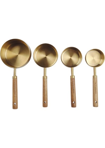 Bir Stil Ölçme Kaşığı Seti Ahşap Saplı Paslanmaz Çelik Ölçme Kepçesi Pişirme Aracı Kiti Mutfak Aksesuarları (Yurt Dışından)