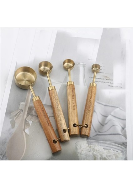 Bir Stil Ölçme Kaşığı Seti Ahşap Saplı Paslanmaz Çelik Ölçme Kepçesi Pişirme Aracı Kiti Mutfak Aksesuarları (Yurt Dışından) fırsatları