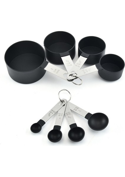 Siyah Stil 8 Adet Ölçme Kaşıklarıcup Seti Çay Kahve Ölçme Araçları Sıvı Un Pişirme Aksesuarları Mutfak Aletleri Paslanmaz Çelik Saplı (Yurt Dışından)