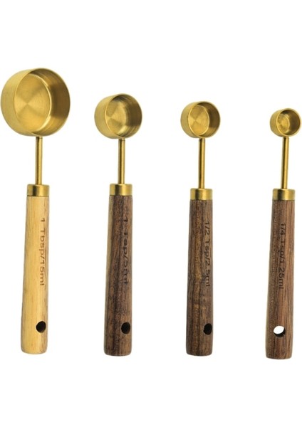 B Tarzı Paslanmaz Çelik Ölçme Kaşık Bardak Ahşap Saplı Mutfak Pişirme Araçları (Yurt Dışından)