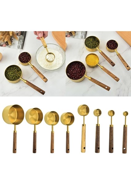 B Tarzı Paslanmaz Çelik Ölçme Kaşık Bardak Ahşap Saplı Mutfak Pişirme Araçları (Yurt Dışından) fiyatları