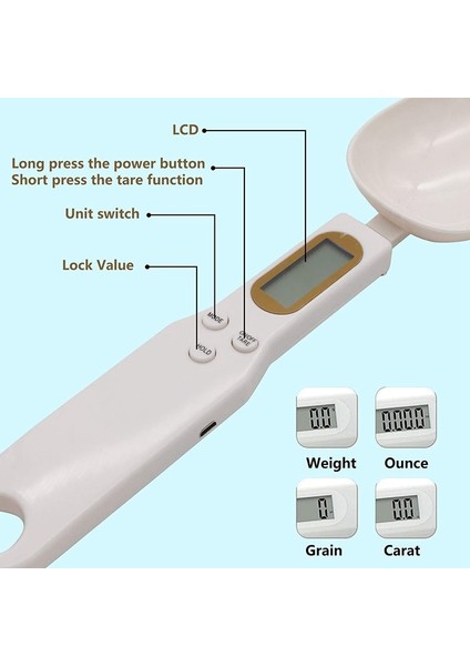 Beyaz Stil USB Şarj Ölçme Kaşığı Gram Ölçekler Elektronik Dijital Gramera Toz Un Mutfak Aleti Için Boyutlu Tartı (Yurt Dışından)