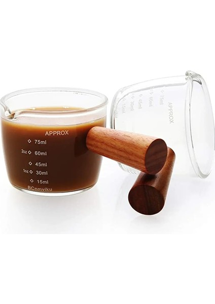 80ML Tarzı 75ML Ahşap Saplı Kahve Fincanı Çift Uçlu Isıya Dayanıklı Cam Ölçekli Ölçme Fincan Küçük Süt Fincan Espresso Ons Fincan (Yurt Dışından) modelleri