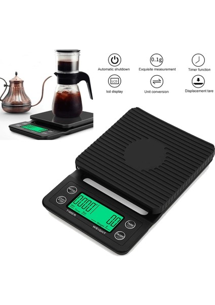 Siyah 5kg 0.1g Tarzı 3kg.1g 5kg.1g Zamanlayıcılı Damla Kahve Tartısı Taşınabilir Elektronik Dijital Mutfak Yüksek Hassasiyetli LCD Ekran Elektronik Tartı (Yurt Dışından) modelleri