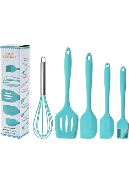 5 Adet Mavi Stil Silikon Yapışmaz Pişirme Gereçleri Seti Alet Mutfak Gereçleri Spatula Kepçe Kürek Yumurta Greak Kaşık Çorba Isıya Dayanıklı Tutucu (Yurt Dışından)