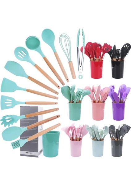 5 Adet Mavi Stil Silikon Yapışmaz Pişirme Gereçleri Seti Alet Mutfak Gereçleri Spatula Kepçe Kürek Yumurta Greak Kaşık Çorba Isıya Dayanıklı Tutucu (Yurt Dışından) modelleri