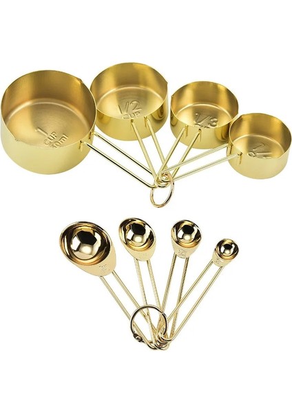 Açık Yeşil Tarzı Et Rose Gold Ölçme Kaşık Bardak Seti Retro Pişirme Ölçme Araçları Ölçekli Paslanmaz Çelik Mutfak Aksesuarları Aletler (Yurt Dışından)