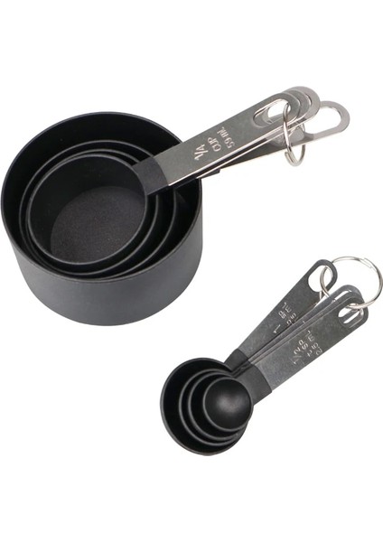 8 Adet Siyah Takım Elbise Stili 8 Adet Çok Amaçlı Kaşık Bardak Ölçme Araçları Pp Pişirme Aksesuarları Paslanmaz Çelik Plastik Saplı Mutfak Aletleri (Yurt Dışından)