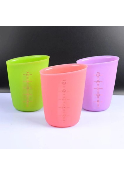Pembe Tarzı 250ML Yarı Geçirgen Çift Ölçekli Ölçme Fincan Mutfak Aksesuarları Pişirme Araçları Kupa Gadget Doğru Silikon Gıda Sınıfı Görsel (Yurt Dışından)
