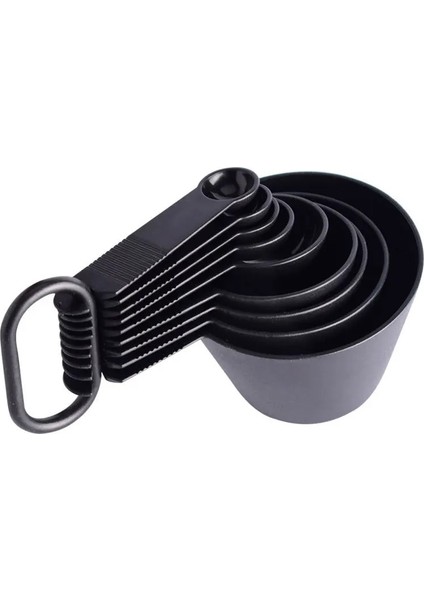 Plastik Siyah 9 Adet Tarzı Ölçü Kapları Premium Istiflenebilir Mutfak Ölçü Kaşığı Seti Paslanmaz Çelik Ölçü Kapları ve Kaşık Seti (Yurt Dışından)