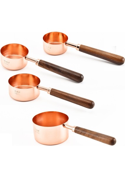 4'lü Kaşık Stili Bakır Ölçme Fincan ve Kaşık 8'li Istiflenebilir Set, Rose Gold, Bakır Kaplama En Li Paslanmaz Çelik, Saten + Ayna Cilası. (Yurt Dışından)