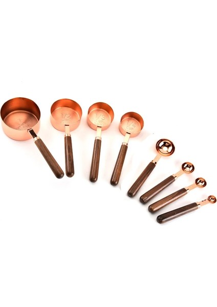 4'lü Kaşık Stili Bakır Ölçme Fincan ve Kaşık 8'li Istiflenebilir Set, Rose Gold, Bakır Kaplama En Li Paslanmaz Çelik, Saten + Ayna Cilası. (Yurt Dışından)