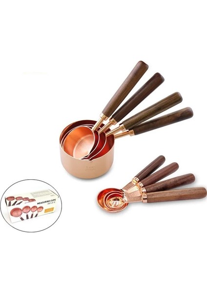8 Adet Stil Ceviz Ahşap Sap Paslanmaz Çelik Gram Ölçme Fincanları Kaşık Kaplama Bakır Gül Altın Mutfak Pişirme Terazisi Ölçme Kaşığı Seti (Yurt Dışından)