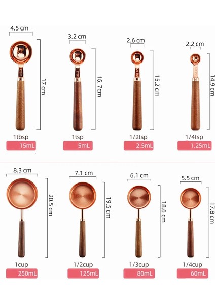 8 Adet Stil Ceviz Ahşap Sap Paslanmaz Çelik Gram Ölçme Fincanları Kaşık Kaplama Bakır Gül Altın Mutfak Pişirme Terazisi Ölçme Kaşığı Seti (Yurt Dışından) fiyatları