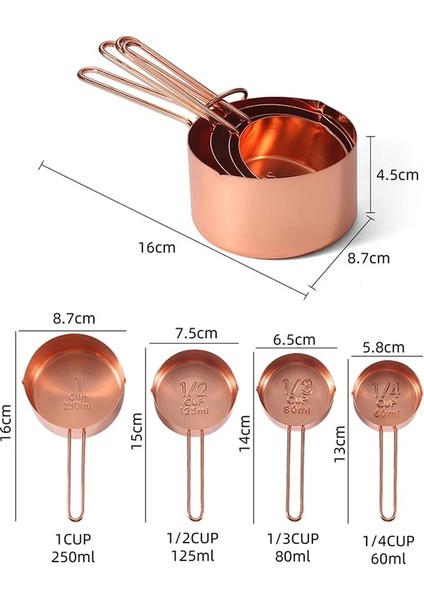 Çikolata Tarzı Et Rose Gold Ölçme Kaşık Bardak Seti Retro Pişirme Ölçme Araçları Ölçekli Paslanmaz Çelik Mutfak Aksesuarları Aletler (Yurt Dışından)