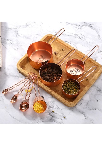 Çikolata Tarzı Et Rose Gold Ölçme Kaşık Bardak Seti Retro Pişirme Ölçme Araçları Ölçekli Paslanmaz Çelik Mutfak Aksesuarları Aletler (Yurt Dışından)