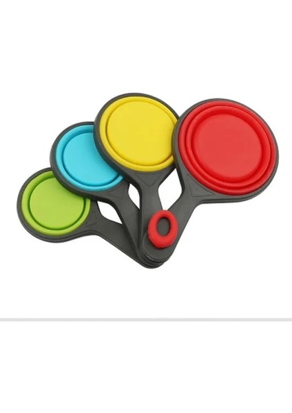 Kupa Stili 4 Parça Set Gıda Sınıfı Silikon Yeşil Katlanır Mutfak Ölçme Fincan Kaşık Dondurma Ölçme Aracı Şef Pişirme Aracı Set (Yurt Dışından)