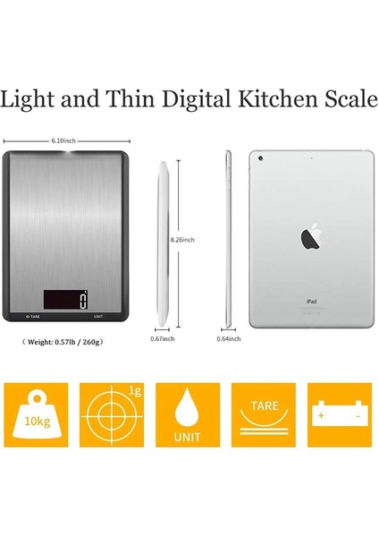 Siyah Stil Dijital Mutfak Gıda Ölçeği 22LBSKG, Hassas Gıda Ölçeği LCD Ekran Temperli Cam Yüzey Dokunmatik Ekran (Yurt Dışından) fiyatları