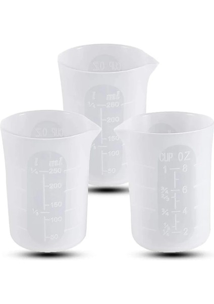 250 ml Silikon Reçine Yapmak Için Ölçme Kapları Yapışmaz Karıştırma Yumuşak Ölçekli Bardaklar Küçük Kapasiteli Aletler 3 Adet (Yurt Dışından)